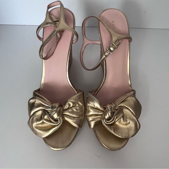 Kate Spade Janae Gold Bow Cork Wedge Sandal Size 10 - Picture 11 of 11